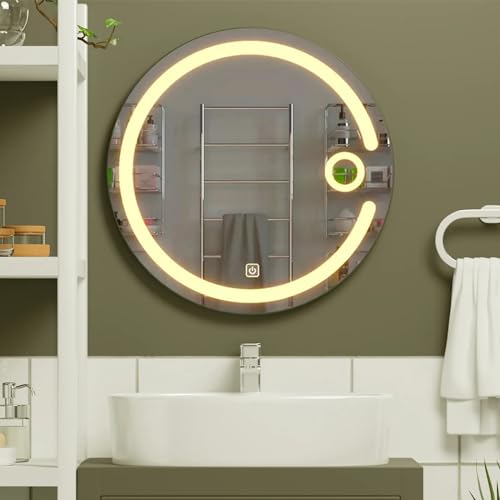 TINITALO Bathroom LED Mirror Home Mirror Wall Mirror with Touch Sensor, 3 Light Effects, Glass, Round LED-61 (30 x 30 Inch)