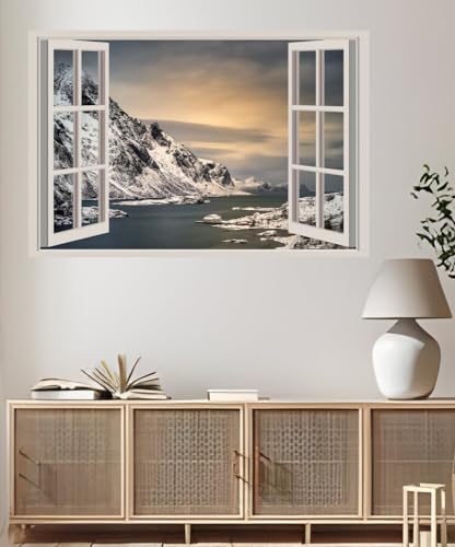 JVERF - JZZA24053 Lofoten Norway Mountains| Self-Adhesive Open Window Wall Sticker