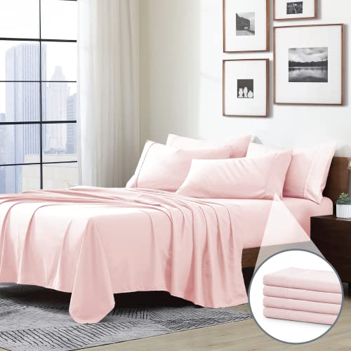 Swift Home Luxury Bedding Collection, Ultra-Soft Brushed Microfiber 6-Piece Bed Sheet Sets, Extremely Durable - Easy Fit - Wrinkle Resistant - (Includes 2 Bonus Pillowcases), Queen, Rose Blush