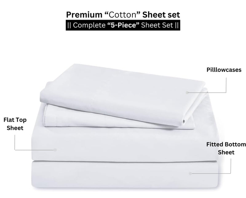 Split King Bed Sheets 5 Pieces 400 Thread Count 100% Egyptian Cotton Sheets for Split King Adjustable Bed 16 Inch Deep Pocket Split King Sheets Sets for Adjustable Beds White Solid