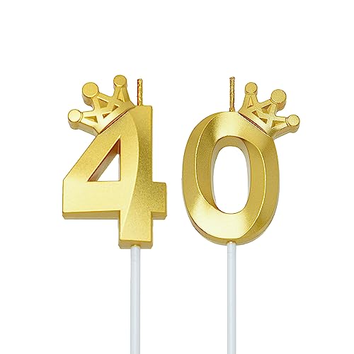 2.56 inch Gold 40 Number Birthday Candles,Gold Cake Number Candles, Numeral 40 Cake Topper for Birthday Decorations