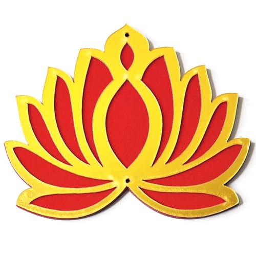 Calveir Red Velvet & Golden Acrylic Lotus Flower Cutout for DIY Craft | Diwali, Dussehra, Rangoli, Pooja, Festival Gift & Wedding Decorations | Big Size (Set of 12)