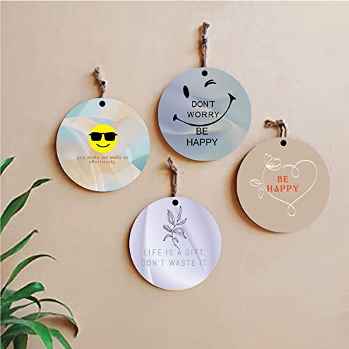 woopme® 4 PCs Happy Quotes Printed Wall Hanging For Home Living Room Office Restaurant Hall Wall Decor (8 x 8 Inch)