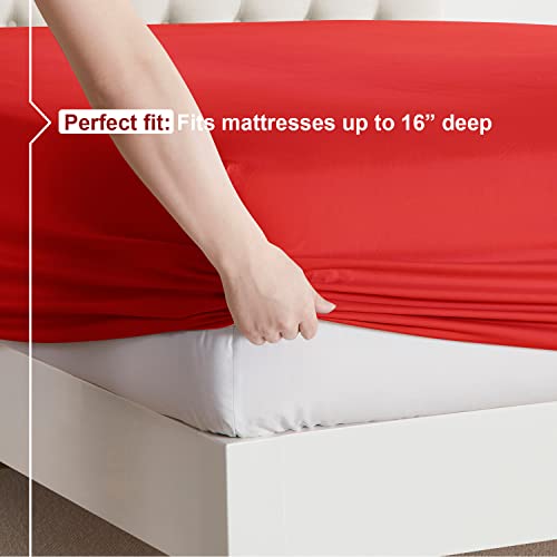 Nestl King Size Sheets Set - 4 Piece King Sheets, Bed Sheets for King Size Bed, Double Brushed King Bed Sheets, Hotel Luxury Red Sheets Extra Soft Bedding Sheets & Pillowcases