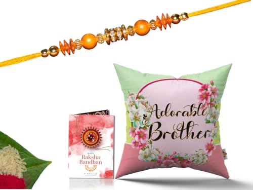 Pillow Rakhi for Brother with Gift - Rakhi with Rakhi Cushion with Filler Greeting Card- Rakhi for Brother, Gifts for Brother, Gifts for Rakhi, Gifts for Rakshabandhan Rakhi Gifts-CH-BRO-35-PF