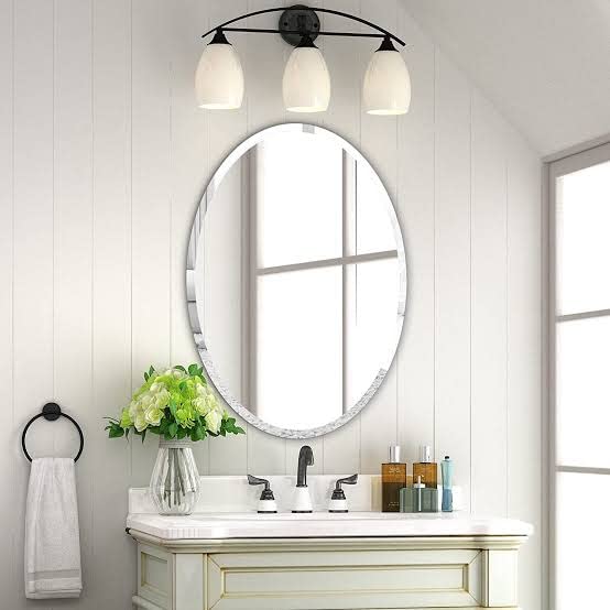 windowera 12 in. W × 18 in. H Frameless Oval Beveled Edge Bathroom Vanity Mirror