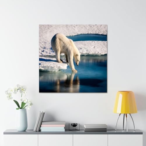 GADGETS WRAP Canvas Gallery Wrap Framed for Home Office Studio Living Room Decoration (17x17inch) - Polar Bear On Melting Ice Cap