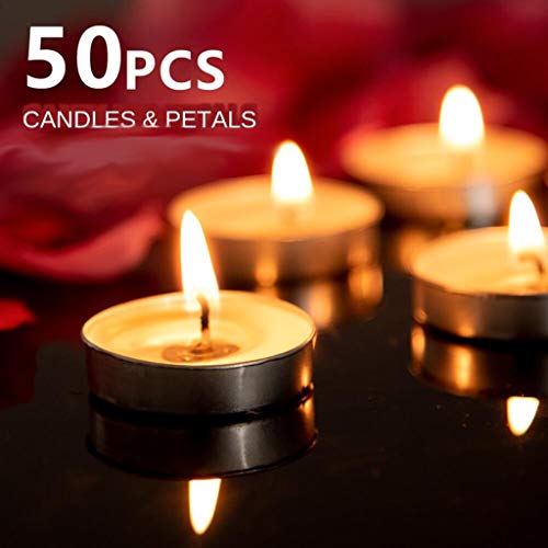 ATORSE® 50Pcs Smokeless Unscented Tealights Candles with 100Pcs Flower Petals White