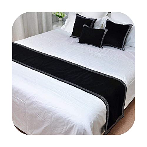 QFWMCW Velvet Bed Runner Scarf Solid Black Red Bed Spread Cover Home Hotel Decoration Bed Runners No Fading King Size