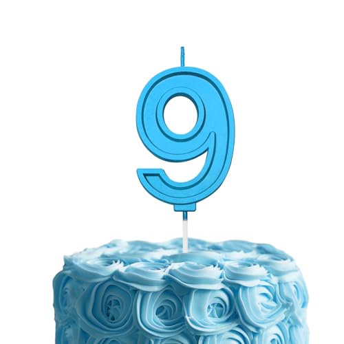 Blue 9 Number Birthday Candle for Cake, 2.76 Inch Number Cake Candles for Wedding Anniversary Decoration Happy Birthday Party Celebration