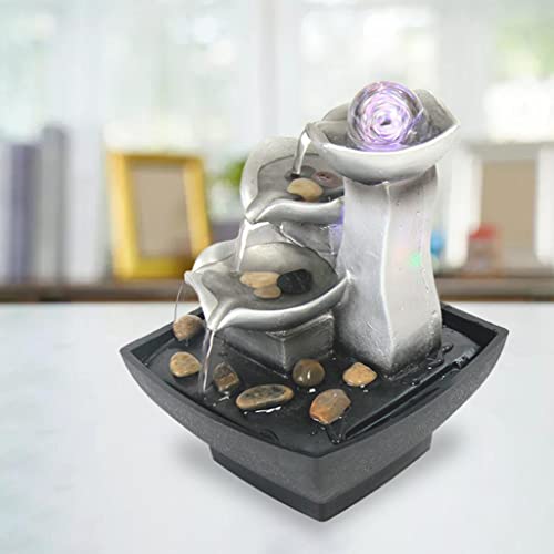 CALANDIS 3-Tier Tabletop Fountain Automatic Pump Meditation with LED Light for Indoor