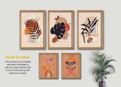 SAF paintings Set of 5 Modern Art Premium Brown frame painting for Wall Decoration SA-B09M3K2