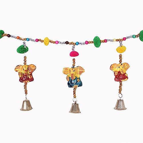 Urbane Home Bandarwal | PVC Handcrafted Latkan | Wind Chimes for Home Décor | 8 Lord Ganesha with Bells Design | Handcrafted Bandarwal | Multi