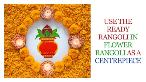 Ready Rangoli Cutouts - Elevate Your Rangoli with Zero Efforts - Kalash with Traditional Green Leaves and Coconut - Set of 8- Customization Available in Colour (Yellow/Orange/Red) (8)