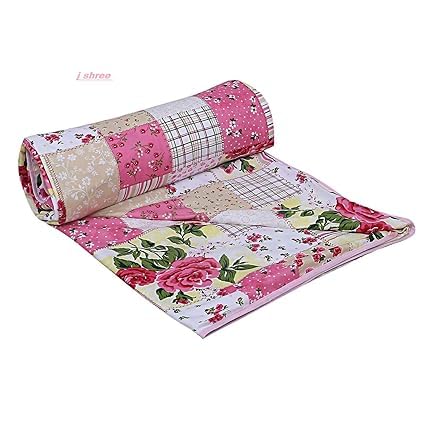 Slickcomfort Beautiful Single Bed Multi Floral Designs/ 100% Pilling Super Soft MicroCotton Reversible Pink Check dohar AC Blanket Duvet/Dohar/Quilt for Home (Pink Check, Single Bed)