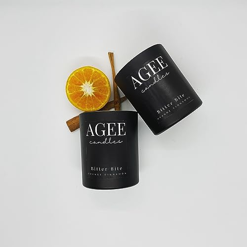 AGEE Black Jar Scented Candle | 100% Organic Soy Wax Candle | Aromatherapy | Non-Toxic | Vegan Candle | 32+ Hours Burn Time | Amazing Home Fragrances (Bitter Bite - Orance Cinnamon)