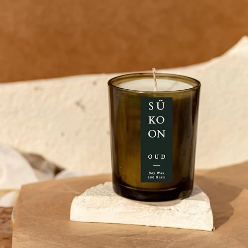 Sukoon Oud Scented Soy Wax Candle with Upto 40 Hr Burn Long Lasting Fragrance Candle Perfect for Home Décor (Pack of 1)