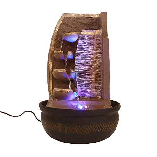 Artisyn Brown and Golden Polyresin 4 Steps Designer Water Fountain with Led Lights - Perfect for Home and Office Decor - Ideal for Diwali, Christmas, Birthdays, New Year, Thanksgiving Celebrations