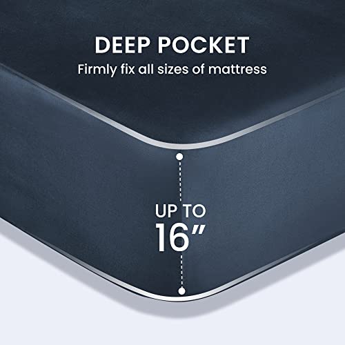 SLEEP ZONE Bed Sheet Sets Temperature Regulation Soft Wrinkle Free Fade Resistant Easy Sheets 4 PC, Navy Blue,King