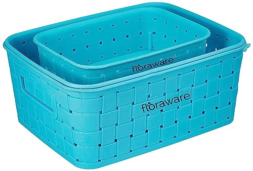 Floraware Unbreakable Plastic Multi use Storage Basket (Blue, 3)