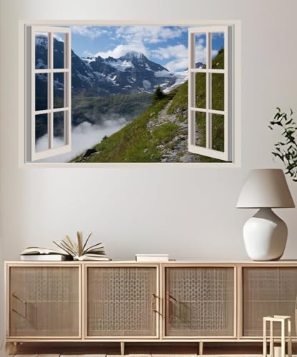 JVERF - JZZA29840 Switzerland Mountains Lauterbrunnental Alps Clouds| Self-Adhesive Open Window Wall Sticker