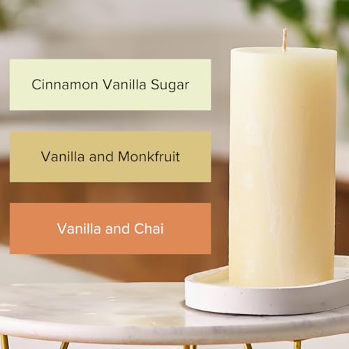 Simply Soson 3x6 Ivory Textured Pillar Scented Candles | Cinnamon Vanilla & Sugar - Vanilla Chai - Vanilla & Monk Fruit | Pillar Candle Set 3 | Scented Pillar Candles | Candles for Home Scented