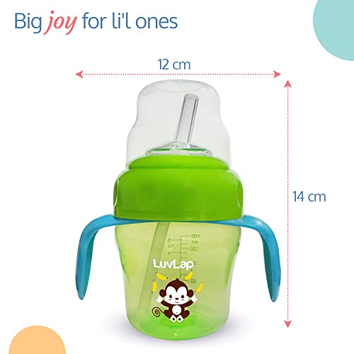 LuvLap Banana Time 150ml Anti Spill, Interchangeable Sipper / Sippy Cup with Soft Silicone Spout and Straw BPA Free, 6m+ (Green)