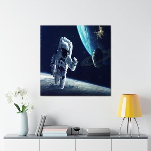 GADGETS WRAP Canvas Gallery Wrap Framed for Home Office Studio Living Room Decoration (17x17inch) - White Suit Astronaut