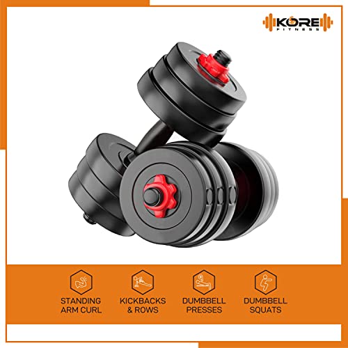 Kore PVC-DM-40KG-COMBO16 (5 kg x 4 + 2 kg x 4 + 3 kg x 4) Adjustable Dumbbells Set, Multicolour, multicolor