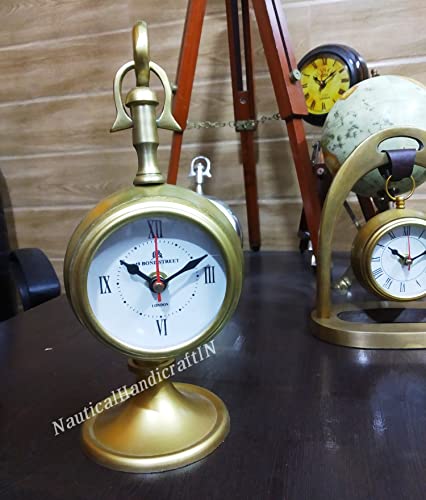 Q Time Handicraft Table Clock Brass Finish Metal Aluminum. Size 10"