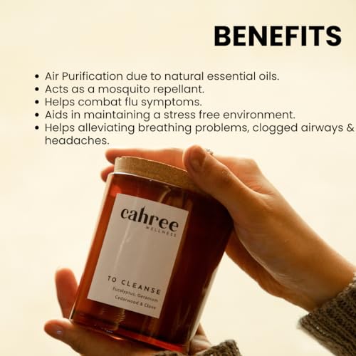 Cahree Wellness Natural Soy Wax Eucalyptus, Geranium Cedarwood & Clove.Parabens, Phthalates, and Sulfate Free Suitable for Aromatherapy & Gift Purpose and Decoration (Pack of 1)