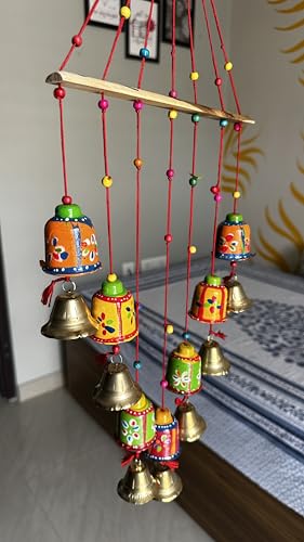 Diana Creations Decorative Hanging Bells, Multicoloured, Wooden Base