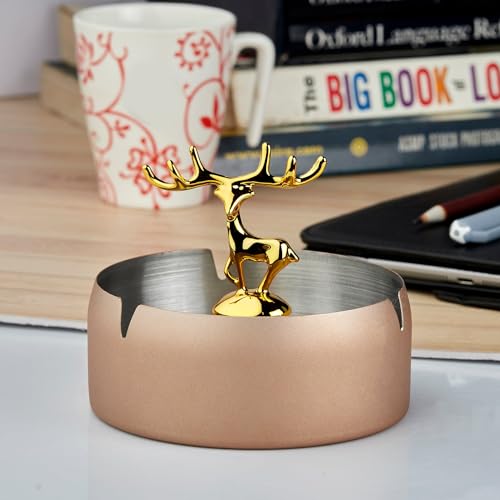 Ashtray,Moose Ashtray, Stainless Steel Home Ash Tray Set for Cigarettes, Cool Ashtray for Outside and Indoor Use, X-Large – Biege