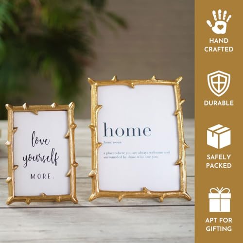 BEHOMA Golden Elegant Metal Twig Designer Photo Frame - Perfect for Home Decor, Table Decor, Gifting Purpose (4x6 Inches) (Small) & (6x8 Inches) (Large) Set of 2