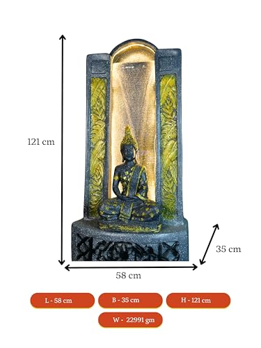 Sowpeace Golden Buddha Water Fountain – Elegant Buddha Sitting Against Tall Wall showpiece, Set of 1 Premium Resin Made Table Top Home Decor for Living Room and Gifting(58 cm,Golden)