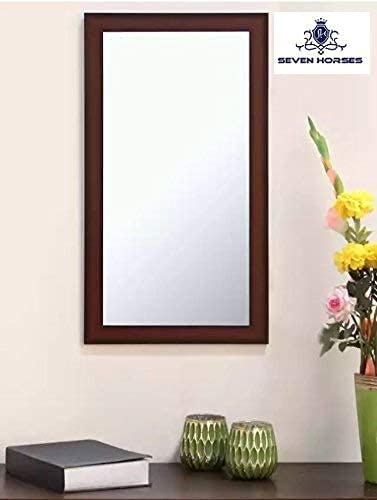 SEVEN HORSES Water Resistant Synthetic Fiber Wood Sunmica Finish Wall Mount Dressing Mirror (14.5X26.5 Inch)