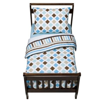 Bacati MOD Dia/stripes Aqua and Chocolate 4pc Toddler Bedding Set