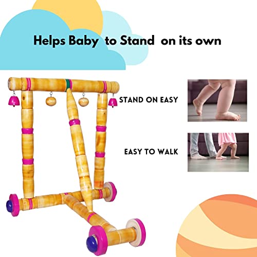 Dhanasara Baby Wooden Walker Traditional Wooden Walker For Babies First Step Activity Walker For Kids Perfect Age For 6 Months and Above