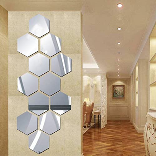 ATORSE® 12X 3D Hexagon Wall Stickers Mirror Acrylic DIY Home Decor Silver 40X23Mm