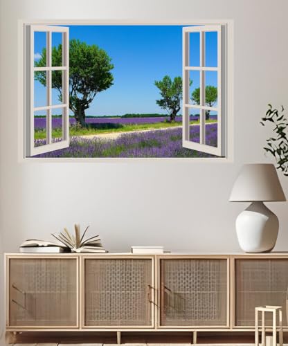 JVERF - JZZA21214 France Fields Lavandula Valensole Trees| Self-Adhesive Open Window Wall Sticker