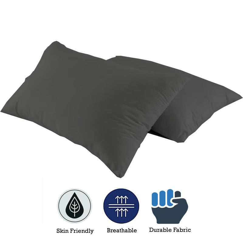 Bright Décor Microfiber Pillow Set of 2 for Sleeping - 20x30 Inches, Dark Grey