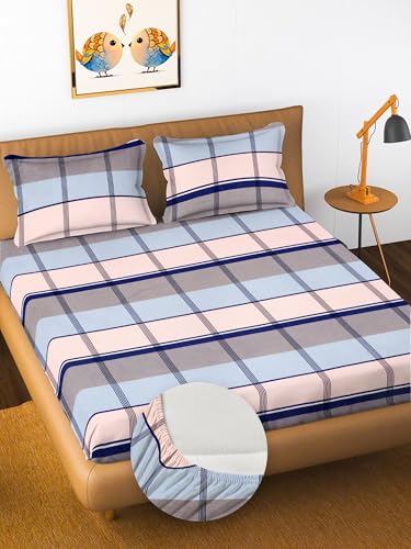 PL Homes Microfiber All Around Elastic Printed Fitted Bedsheets with 2 Pillow Covers for King Size Double Bed, Size - 72 x 78 Inches, Multicolour