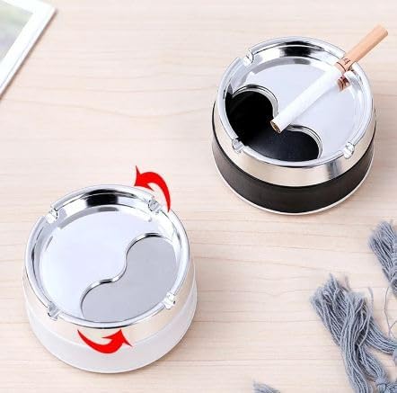 AFFODYL - Stainless Steel & Plastic Base Portable Ashtray Spinning Lid Modern Tabletop Ashtray With Non Slip Stronger Base for Home Office Indoor or Outdoor for Men & Women (Multi)(pack of 1)