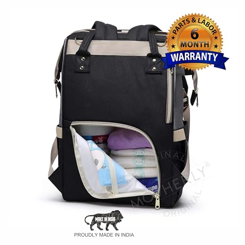 motherly Stylish Babies Diaper Bags for Mothers - Premium Version | 6 Month Warranty | (Black & Gray)