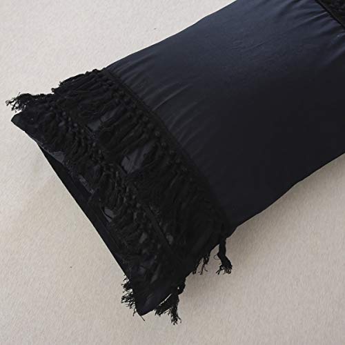 Softta Black Bedding King 3 Pcs Bohemian Style Modern Bedding Girls Bedding Fringed Tassel and Ruffle 100% Pure Cotton