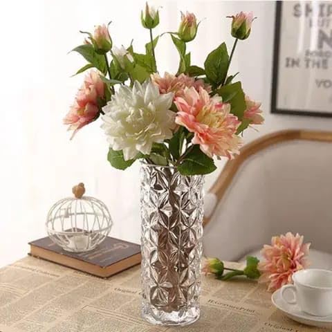 Source India Glass Dimond Cut Flower Vase (Crystal Clear 8 Inch) Clear Crystal Vase,Orchid Pattern Glass Vase for Centerpieces Modern Flower Vase Decorative