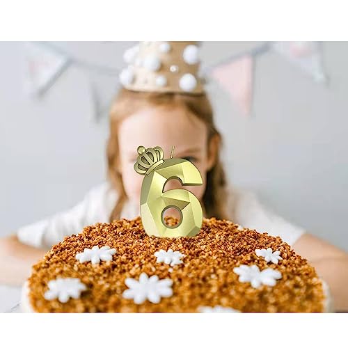 Crown Number Candle 3inch Gold Candle 7 3D Diamond Shape Plus Crown Design Crown Birthday Candle Suitable for Birthday Parties Anniversary Cake Decorations