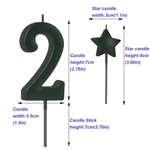 2.75in Tall Black Number 2 Birthday Candles, Glitter Black Happy Birthday Cake Cupcake Toppers Decoration and Celebrating for Adults/Kids Party Baking (2.75in Black Number 2)