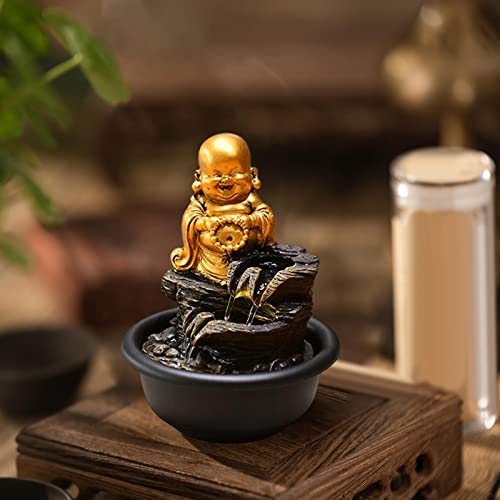 CALANDIS® Tabletop Water Fountain Buddha Statue for Office Farmhouse Birthday Gifts Smile Buddha | 1 Tabletop Fountain(Us Adapter)