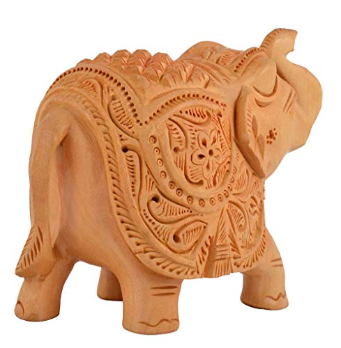 Apnoghar Wooden Elephant Carving Trunk Up (Brown, 10 Cm)